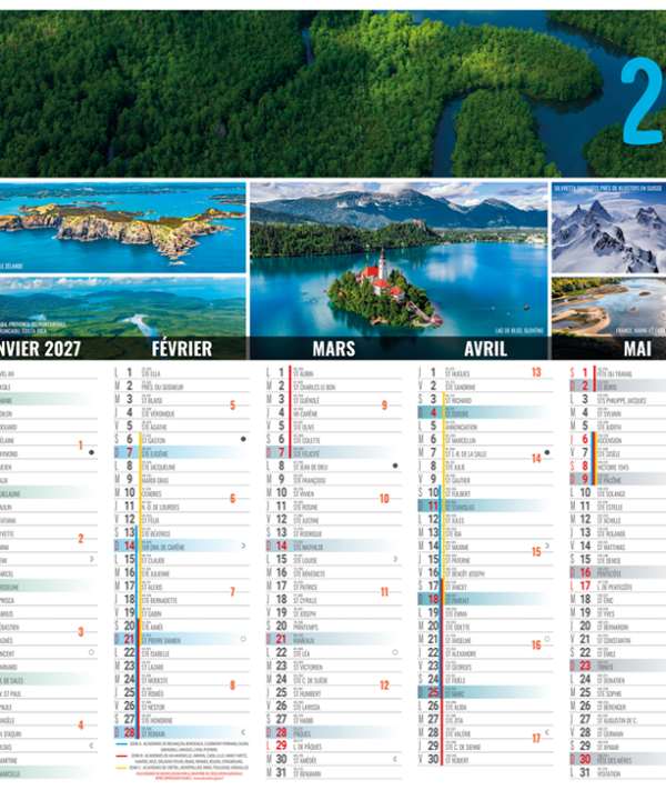 CALENDRIER BANCAIRE "Paysages" GRAND FORMAT