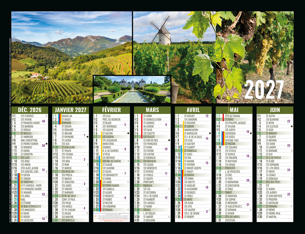 CALENDRIER BANCAIRE "Vignobles"